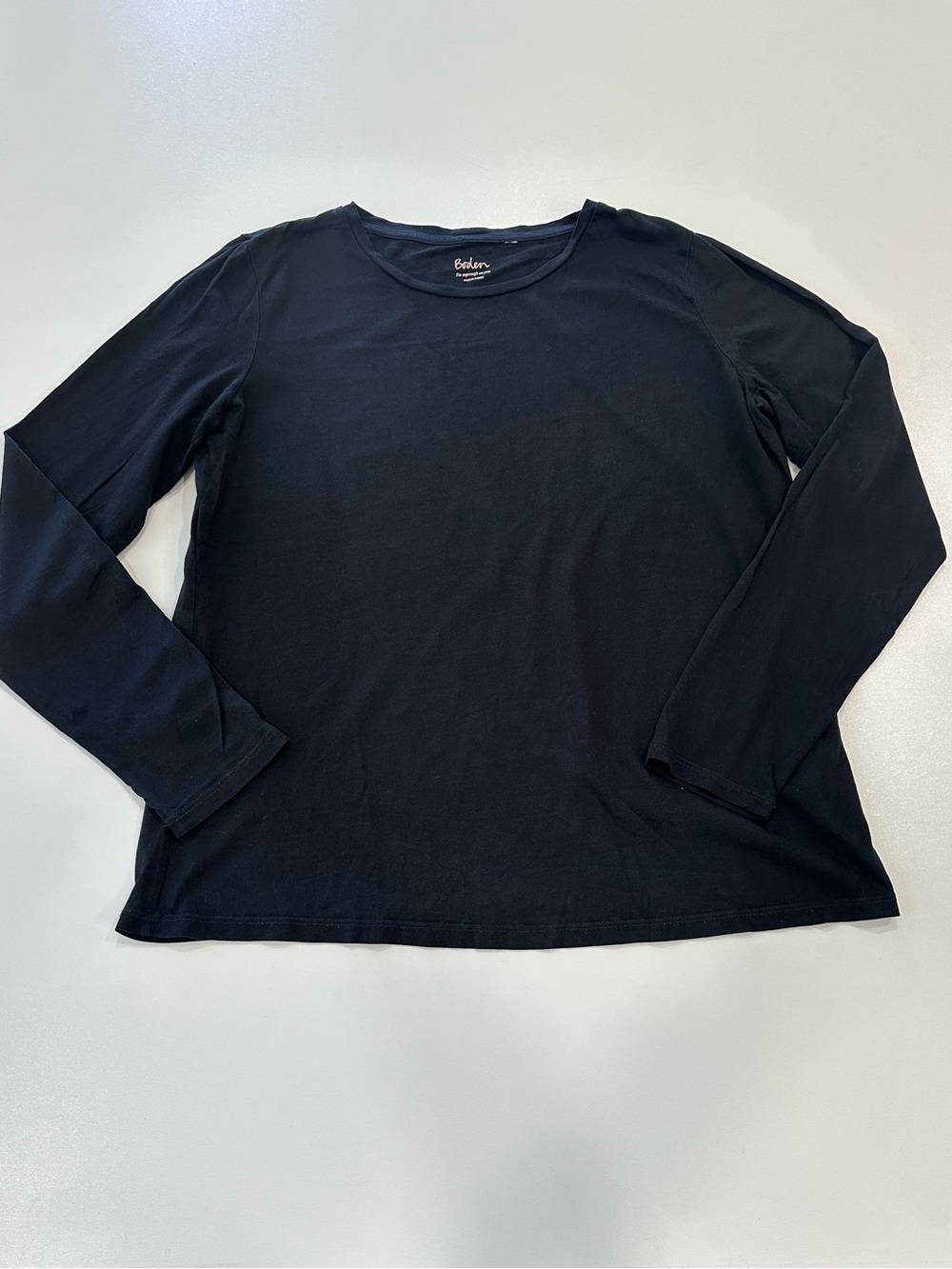 Boden Black Long Sleeve Crew Neck Cotton Knit Top Essential Layering Tee Women’s